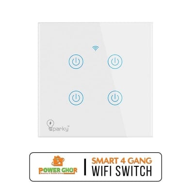 Picture of Sparky Smart 4 Gang Wifi Switch, Smart Wall Switch 4 Gang Wire Touch Sensor LED Light Button SmartLife Voice Control Alexa Google Home-White