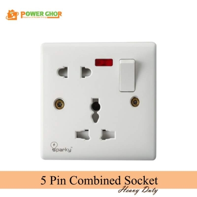 Picture of Sparky 5 PIN Combined Socket 16A-Multi Function Universal Wall Gang Socket-White
