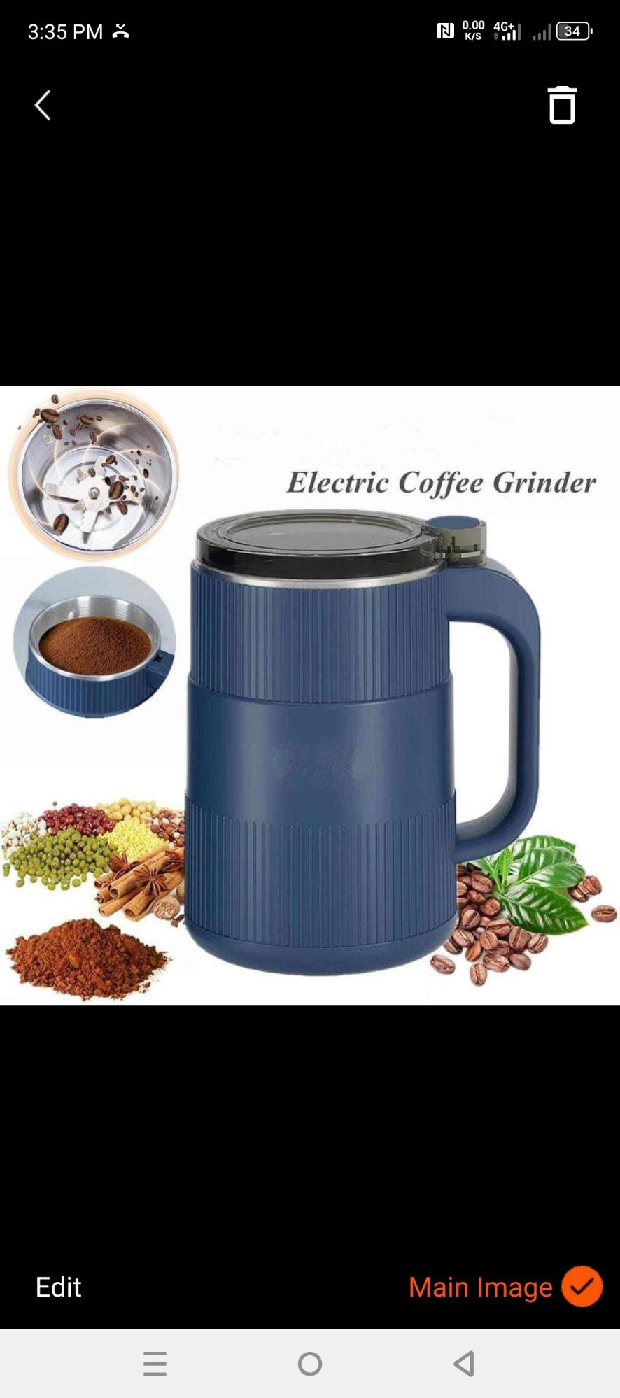 Picture of Electric Mini Spice and Grain Grinder with 5 Blades, 304 Stainless Steel - Blue