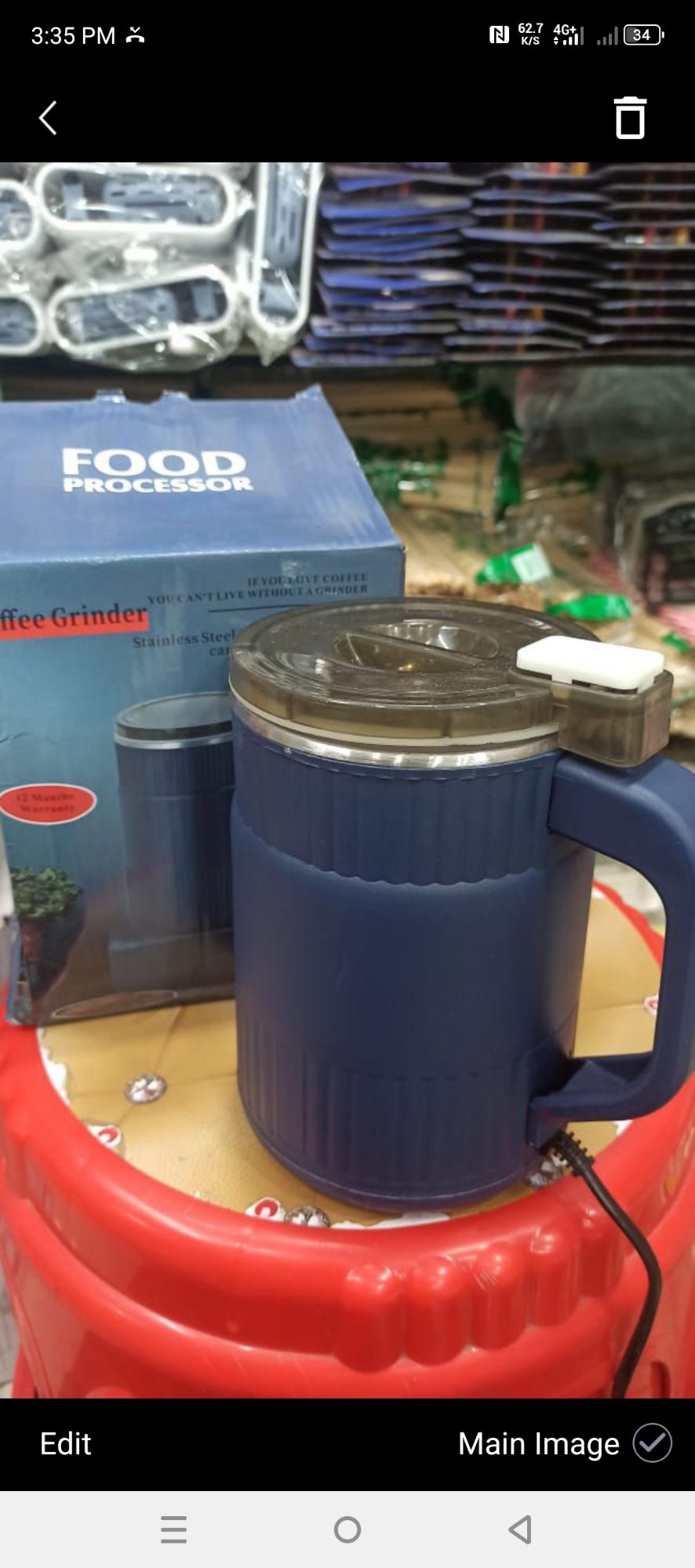 Picture of Electric Mini Spice and Grain Grinder with 5 Blades, 304 Stainless Steel - Blue