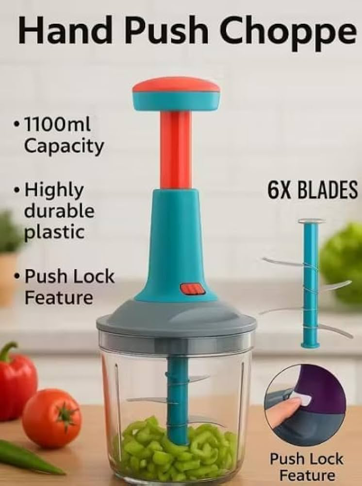 Picture of Manual Push Chopper 1100ml for Vegetable & Fruit Cutting, Strong ABS Material for Long Duration