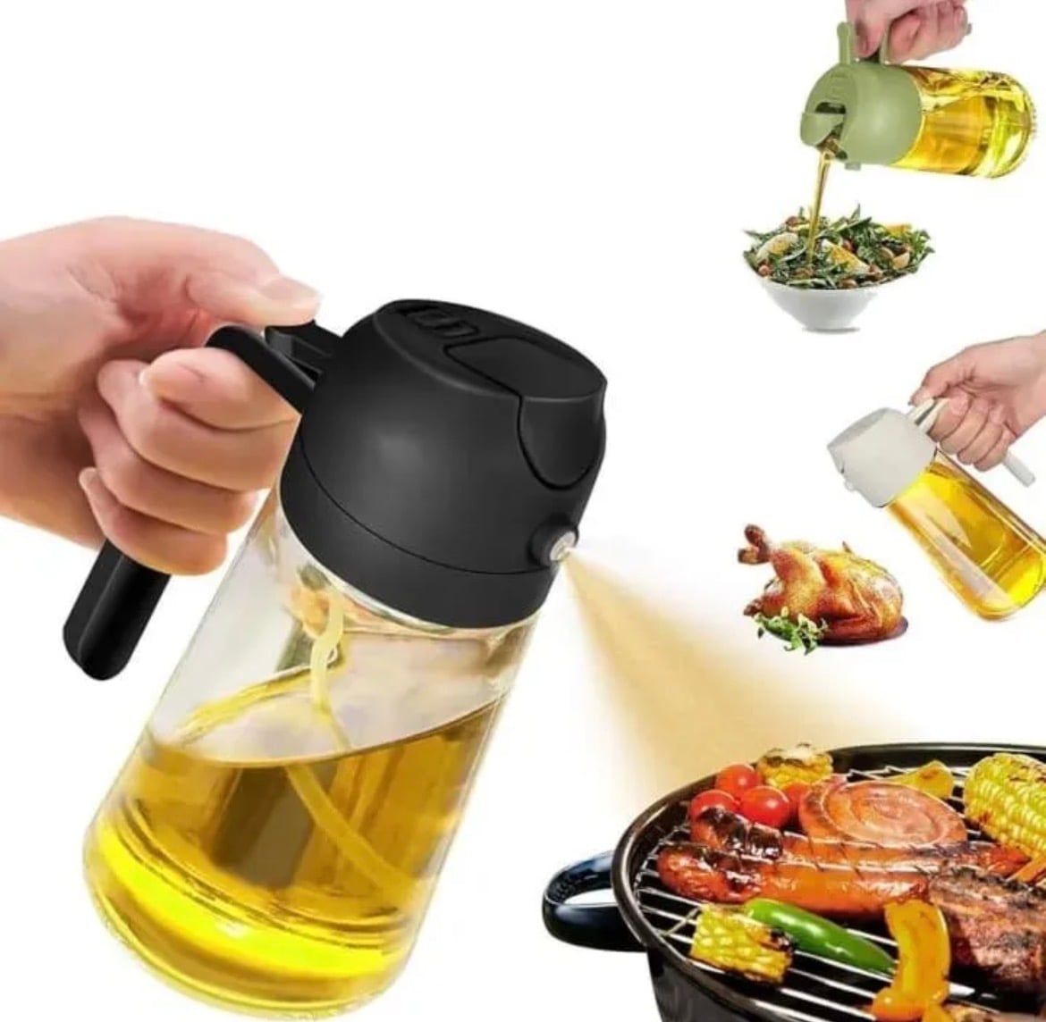 Picture of Oil Sprayer & Oil Dispenser 2-in-1 Glass Bottle Cooking for Kitchen, BBQ, Air Fryer & Salad Dressing