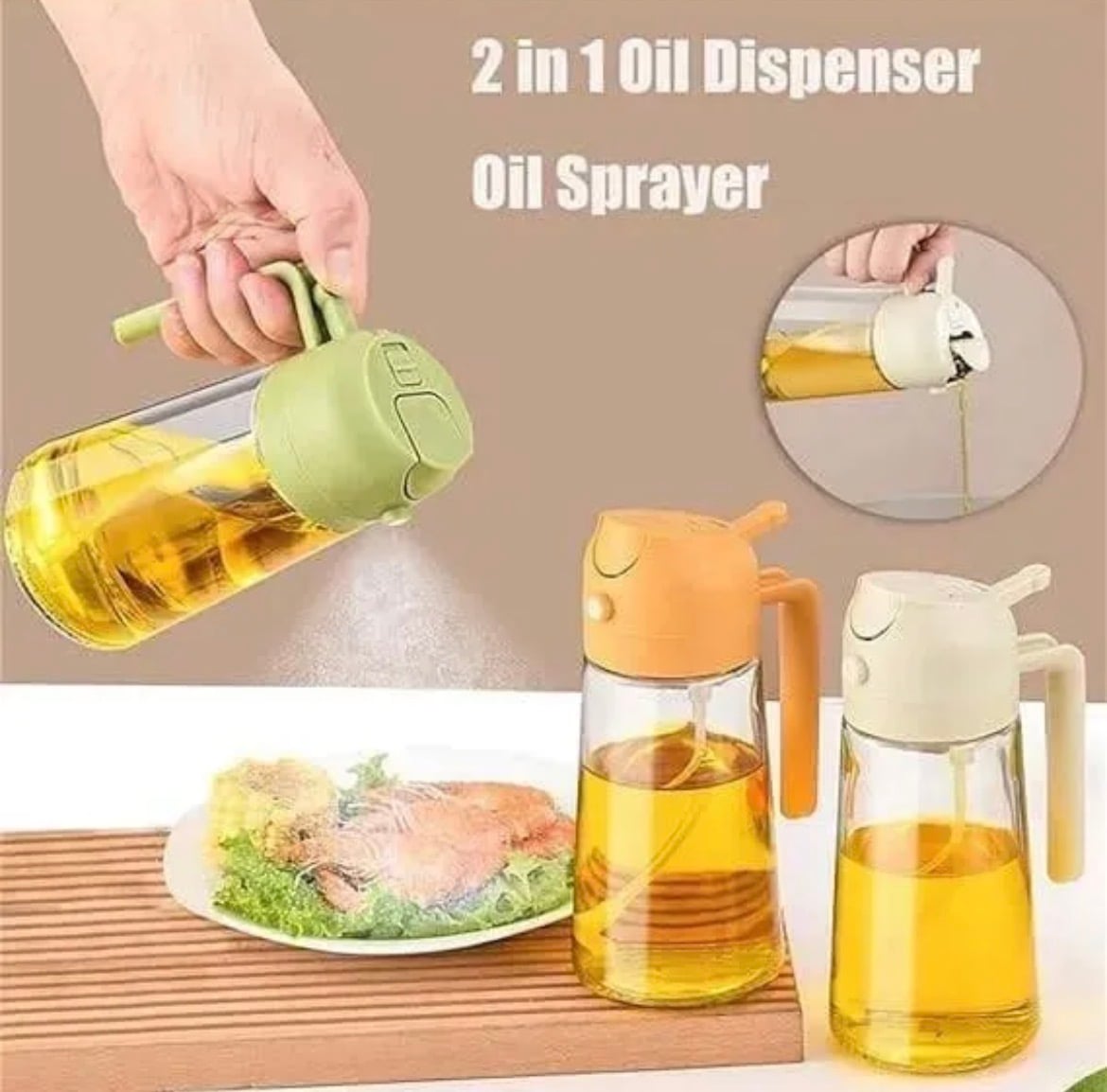 Picture of Oil Sprayer & Oil Dispenser 2-in-1 Glass Bottle Cooking for Kitchen, BBQ, Air Fryer & Salad Dressing