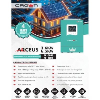 Picture of Crown ARCEUS 6.5KW 48V Hybrid Solar Inverter-Green