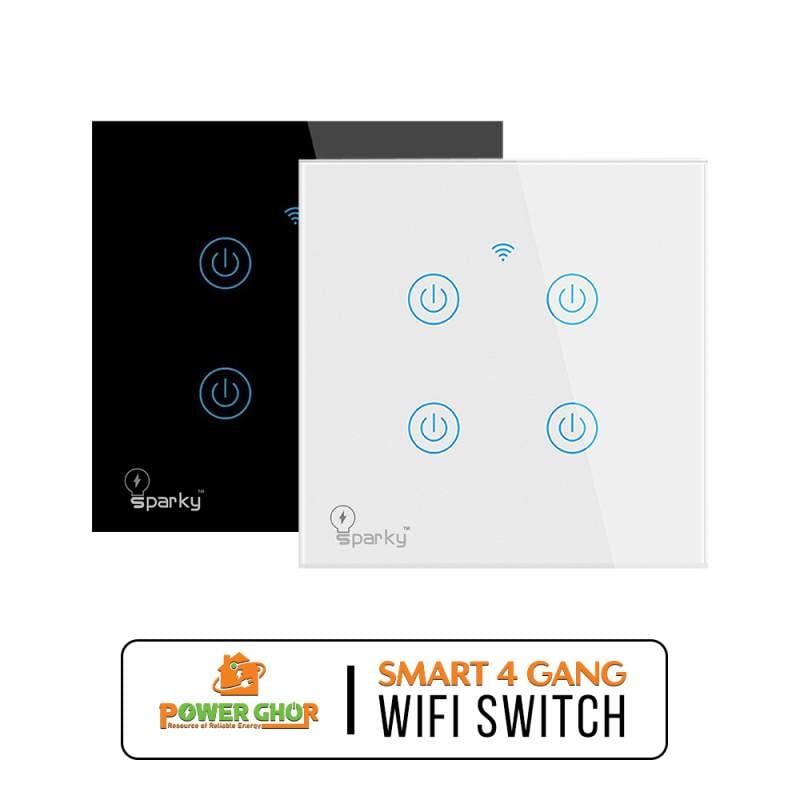 Picture of Sparky Smart 4 Gang Wifi Switch, Smart Wall Switch 4 Gang Wire Touch Sensor LED Light Button SmartLife Voice Control Alexa Google Home-White
