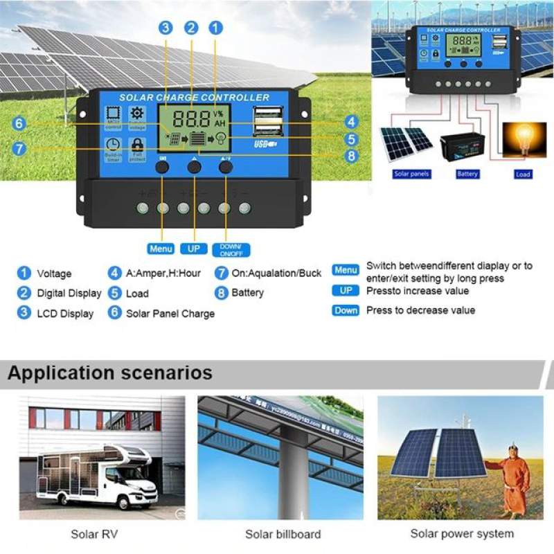 Picture of SPARKY SOLAR CHARGE CONTROLLER 30A 12/24V, 30A PWM CHARGE CONTROLLER-Blue