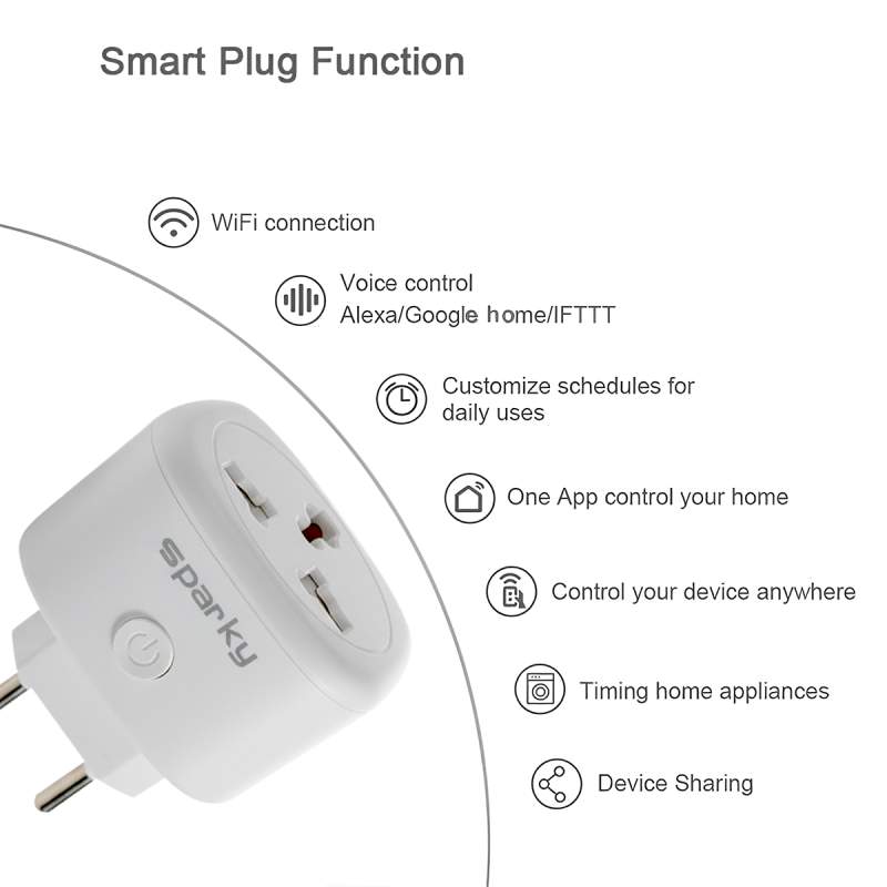 Picture of Sparky Smart WiFi Power Plug Wireless Control Socket Outlet with Energy Monitoring Timer Function Works with Alexa Google Home-White