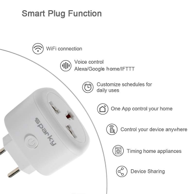 Picture of Sparky Smart WiFi Power Plug Wireless Control Socket Outlet with Energy Monitoring Timer Function Works with Alexa Google Home-White