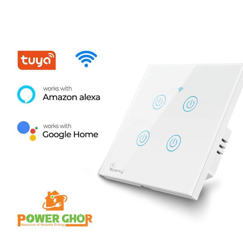 Picture of Sparky Smart 4 Gang Wifi Switch, Smart Wall Switch 4 Gang Wire Touch Sensor LED Light Button SmartLife Voice Control Alexa Google Home-White