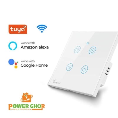 Picture of Sparky Smart 4 Gang Wifi Switch, Smart Wall Switch 4 Gang Wire Touch Sensor LED Light Button SmartLife Voice Control Alexa Google Home-White