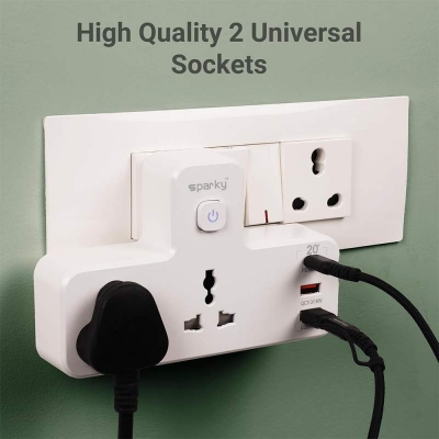 Picture of Travel Extention Socket with LED Light, Independent switch socket Power Strip 2 AC Outlets 2 USB 1 Type-C USB charging adapter-White