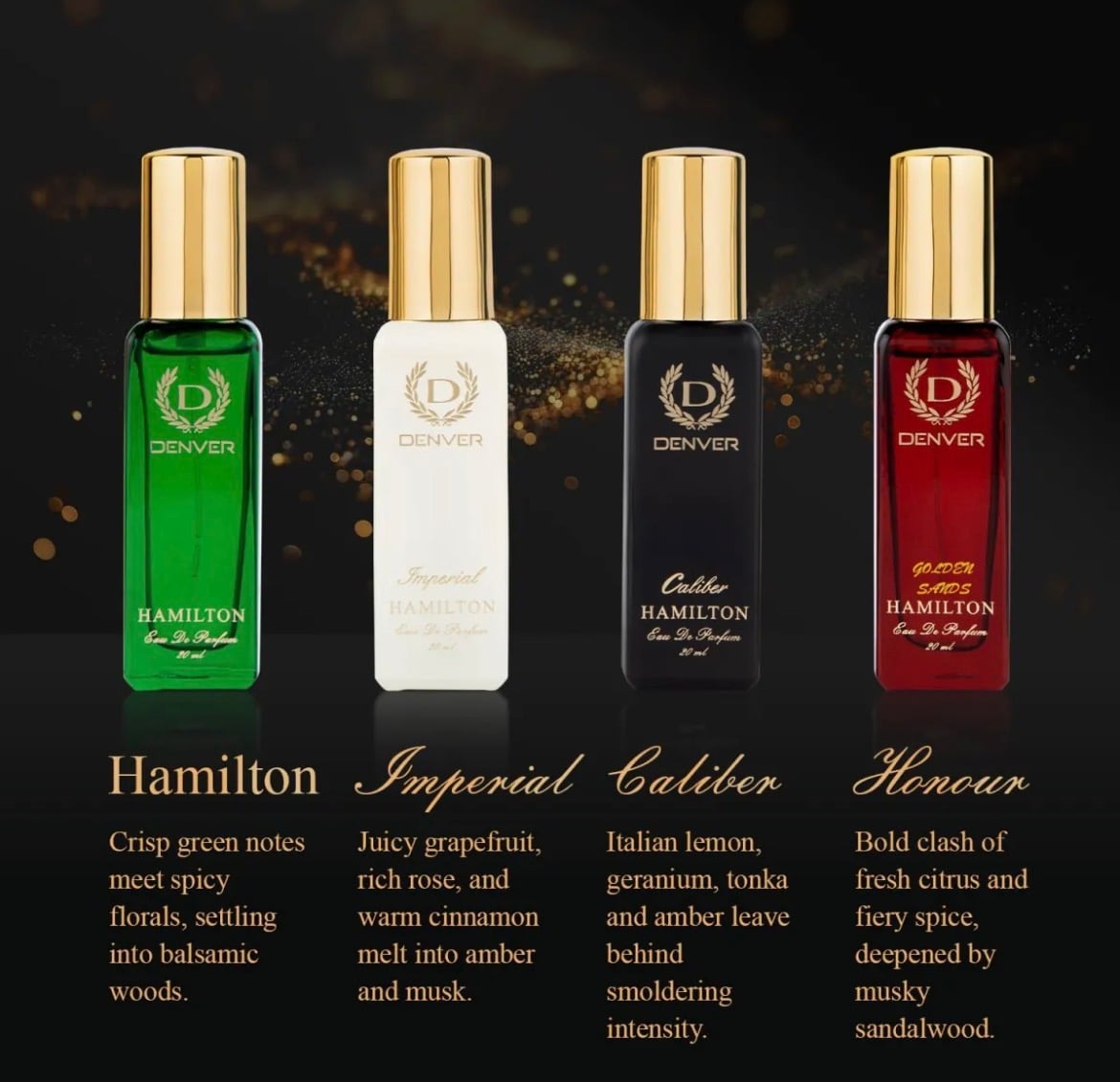 Picture of DENVER Hamilton Gift Set for Men 4 pcs- Hamilton, Imperial, Golden Sands, Caliber - 20ML Each | Long Lasting Luxury Perfume EDP