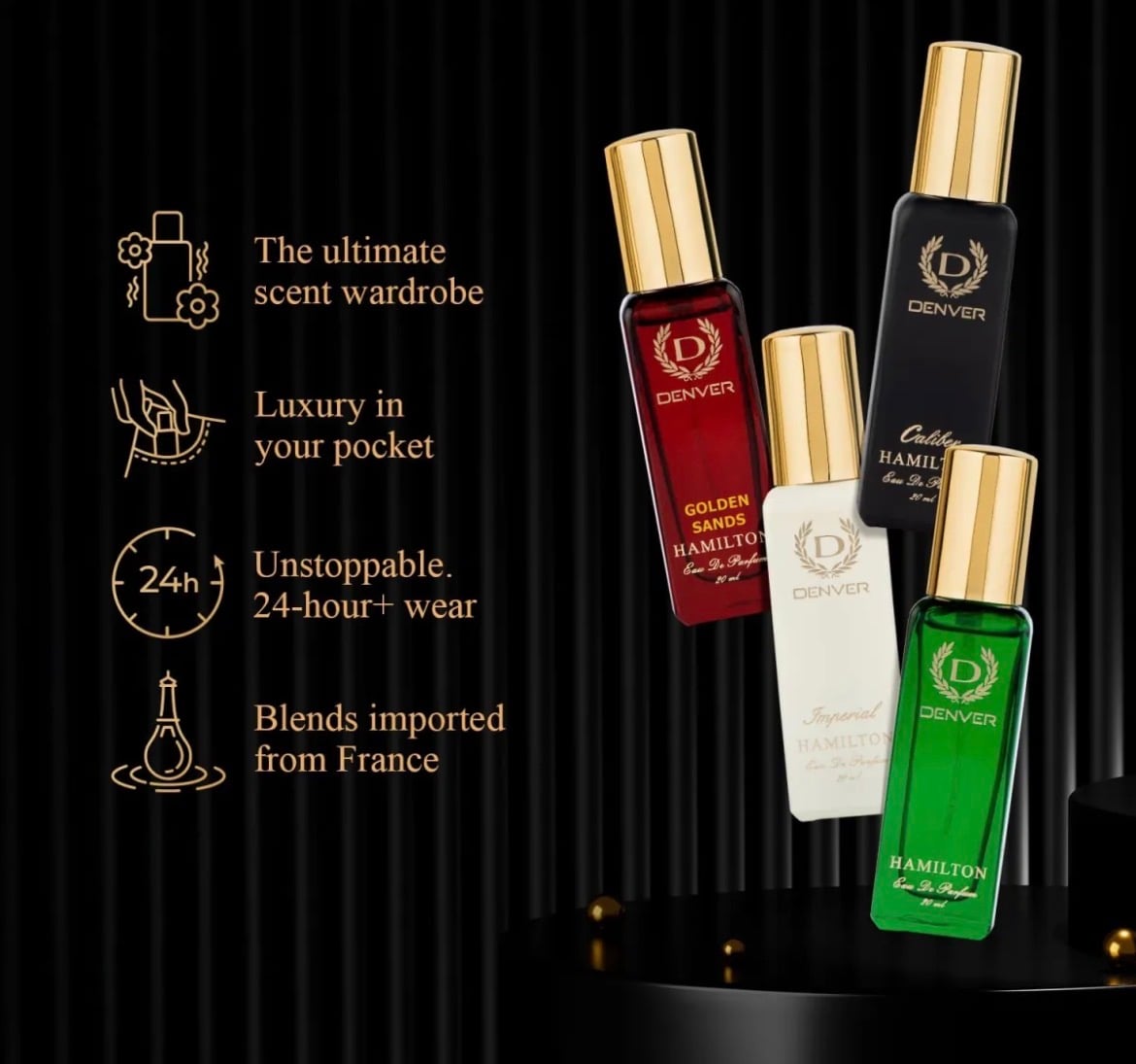 Picture of DENVER Hamilton Gift Set for Men 4 pcs- Hamilton, Imperial, Golden Sands, Caliber - 20ML Each | Long Lasting Luxury Perfume EDP