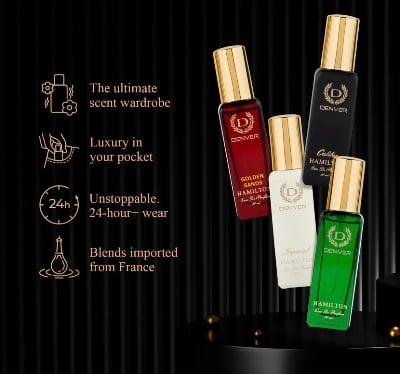Picture of DENVER Hamilton Gift Set for Men 4 pcs- Hamilton, Imperial, Golden Sands, Caliber - 20ML Each | Long Lasting Luxury Perfume EDP