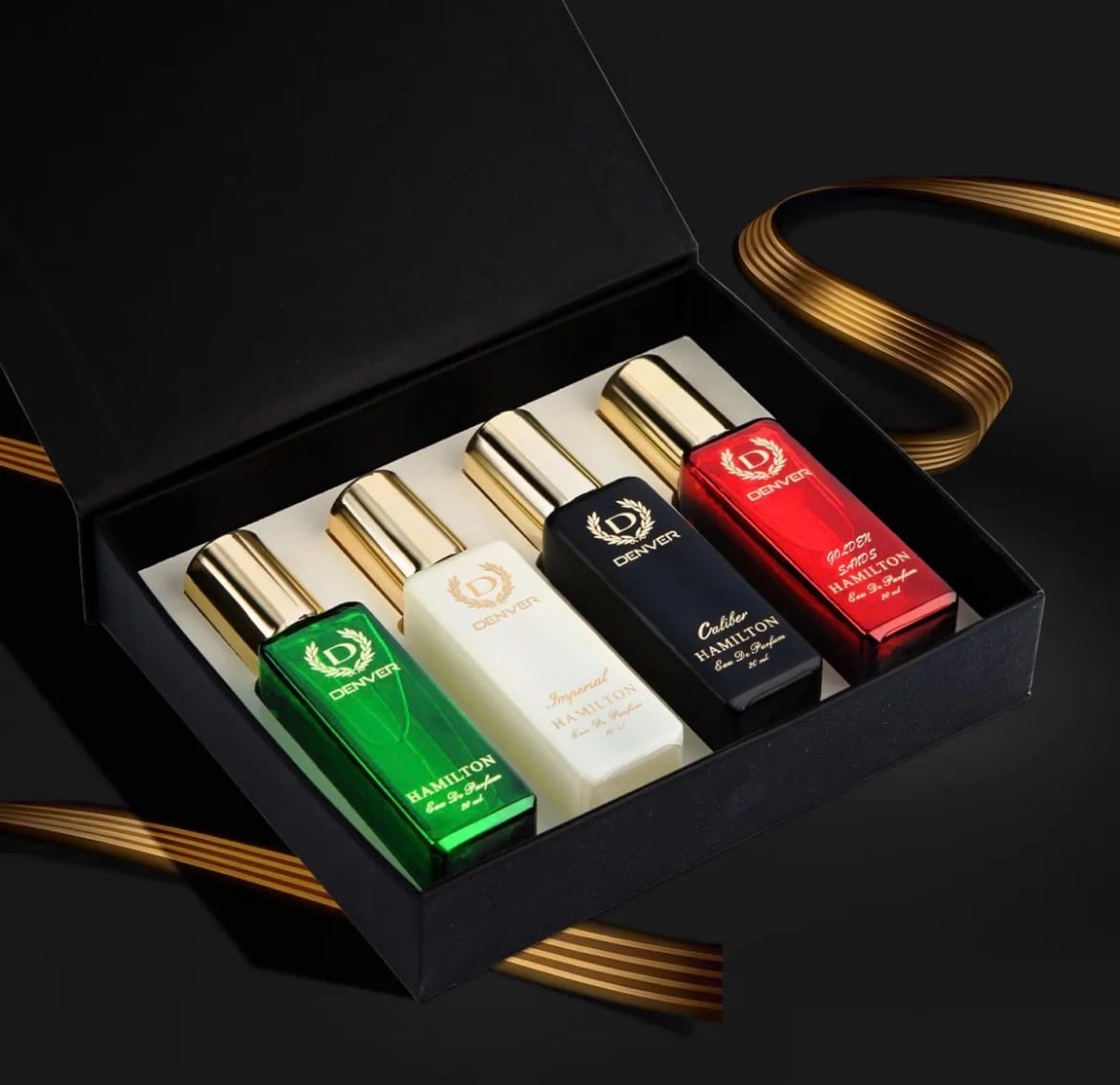Picture of DENVER Hamilton Gift Set for Men 4 pcs- Hamilton, Imperial, Golden Sands, Caliber - 20ML Each | Long Lasting Luxury Perfume EDP