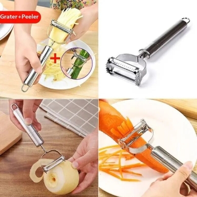 Picture of Multi Peeler SPECIAL STAINLESS STEEL BLADE,Stainless Steel Vegetable Peeler Double Blade for Fruit Vegetable skin remover Cutter big size Steel body Multi-function-1set( 2 IN 1 )