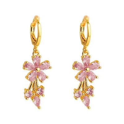 Picture of Earrings Jewelry Cubic Zirconia Inlay Flower Dangle Hoop Earrings-9 MM