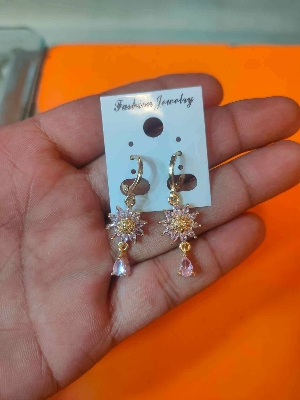 Picture of Earrings Jewelry Cubic Zirconia Inlay Flower Dangle Hoop Earrings-9 MM