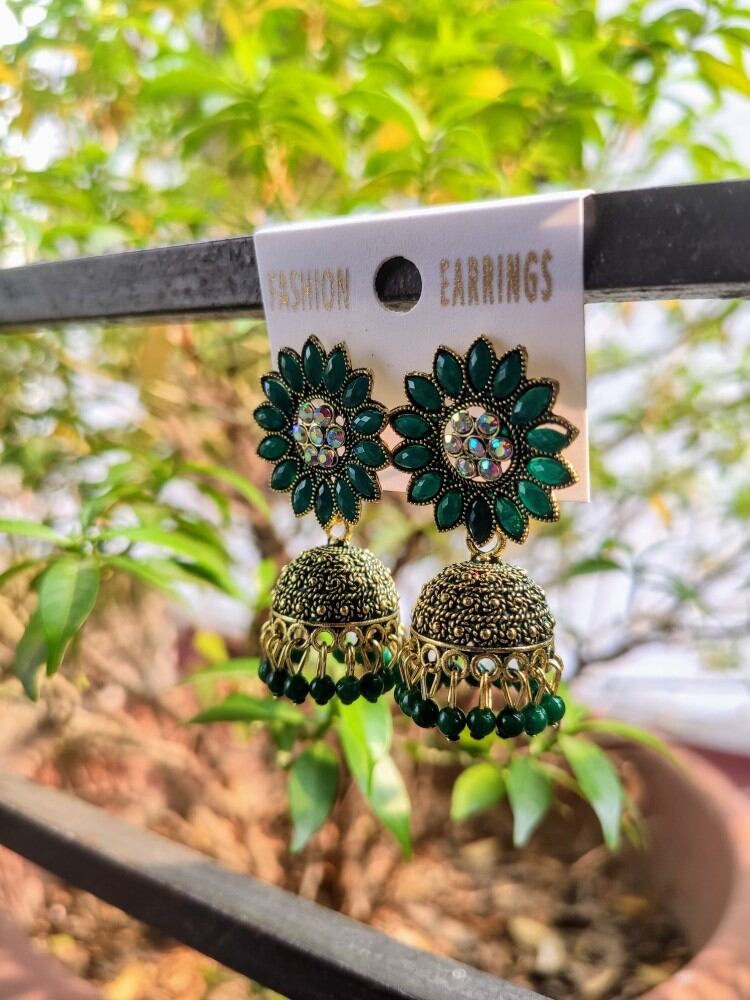 Picture of Jhumka Traditional Earrings Flower Design 1 pair Earrings Jhumka Earrings Jewellery Ornaments Stud Earrings Hoop Earrings Earrings For Women-12 MM
