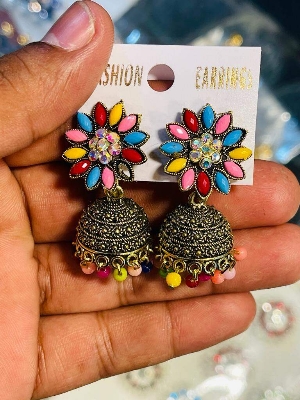 Picture of Jhumka Traditional Earrings Flower Design 1 pair Earrings Jhumka Earrings Jewellery Ornaments Stud Earrings Hoop Earrings Earrings For Women-12 MM
