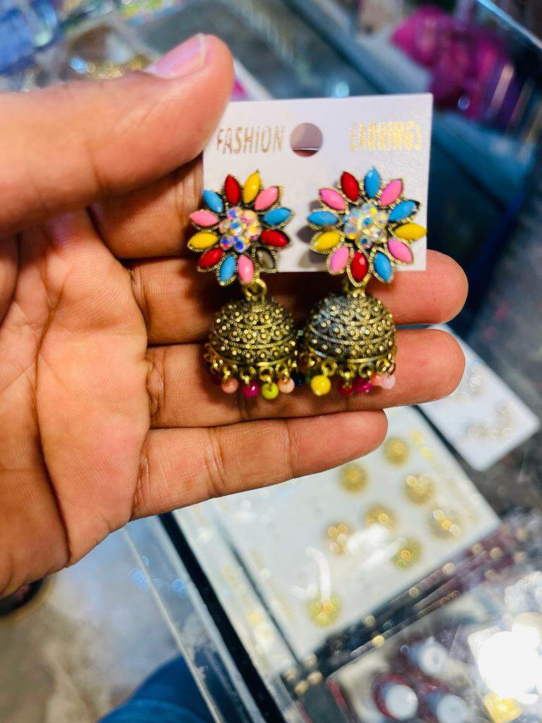 Picture of Jhumka Traditional Earrings Flower Design 1 pair Earrings Jhumka Earrings Jewellery Ornaments Stud Earrings Hoop Earrings Earrings For Women-12 MM