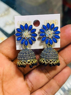 Picture of Jhumka Traditional Earrings Flower Design 1 pair Earrings Jhumka Earrings Jewellery Ornaments Stud Earrings Hoop Earrings Earrings For Women-12 MM