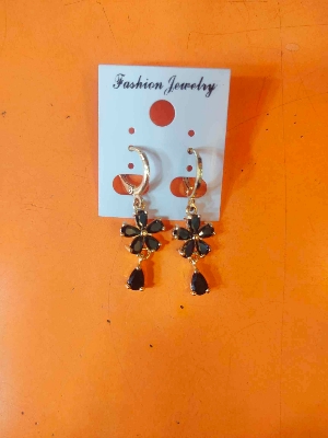 Picture of Black Earrings Jewelry Cubic Zirconia Inlay Flower Dangle Hoop Earrings-8 MM-Black