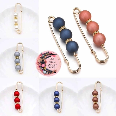 Picture of 6pcs/set Gorgeous Rhinestone Pearl Brooch Pin Dress Sweater Decoration Fashion Women's Waist Fixing and Adjusting Clip-Multicolor
