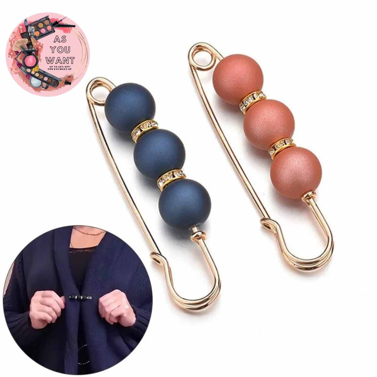 Picture of 6pcs/set Gorgeous Rhinestone Pearl Brooch Pin Dress Sweater Decoration Fashion Women's Waist Fixing and Adjusting Clip-Multicolor