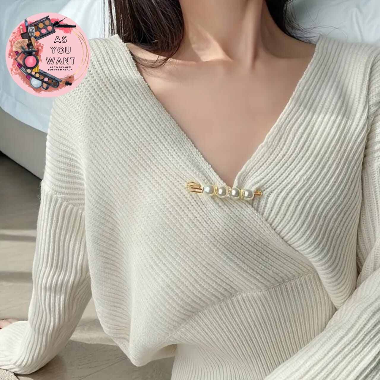 Picture of 6pcs/set Gorgeous Rhinestone Pearl Brooch Pin Dress Sweater Decoration Fashion Women's Waist Fixing and Adjusting Clip-Multicolor