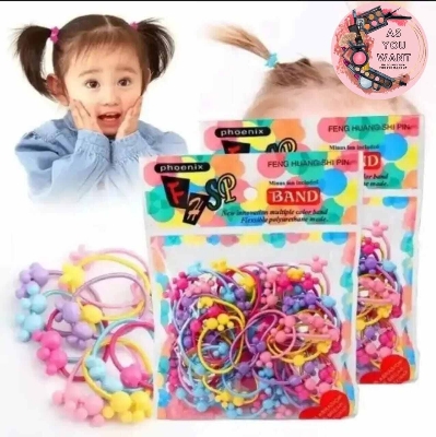 Picture of Children's Hair Bands Headwear Korean Cartoon Elastic Rubber Band Rope Girls Ponytail Gum Sweet Cute Kids Hair Accessories 50pcs-Multicolor