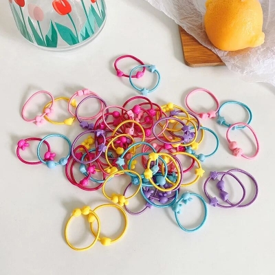 Picture of Children's Hair Bands Headwear Korean Cartoon Elastic Rubber Band Rope Girls Ponytail Gum Sweet Cute Kids Hair Accessories 50pcs-Multicolor