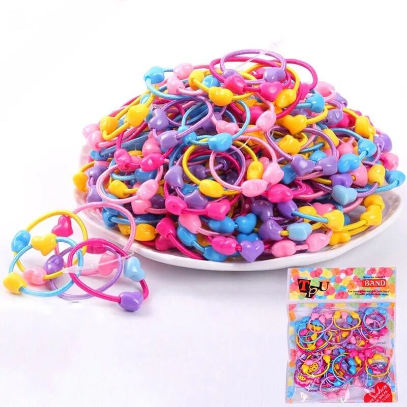 Picture of Children's Hair Bands Headwear Korean Cartoon Elastic Rubber Band Rope Girls Ponytail Gum Sweet Cute Kids Hair Accessories 50pcs-Multicolor