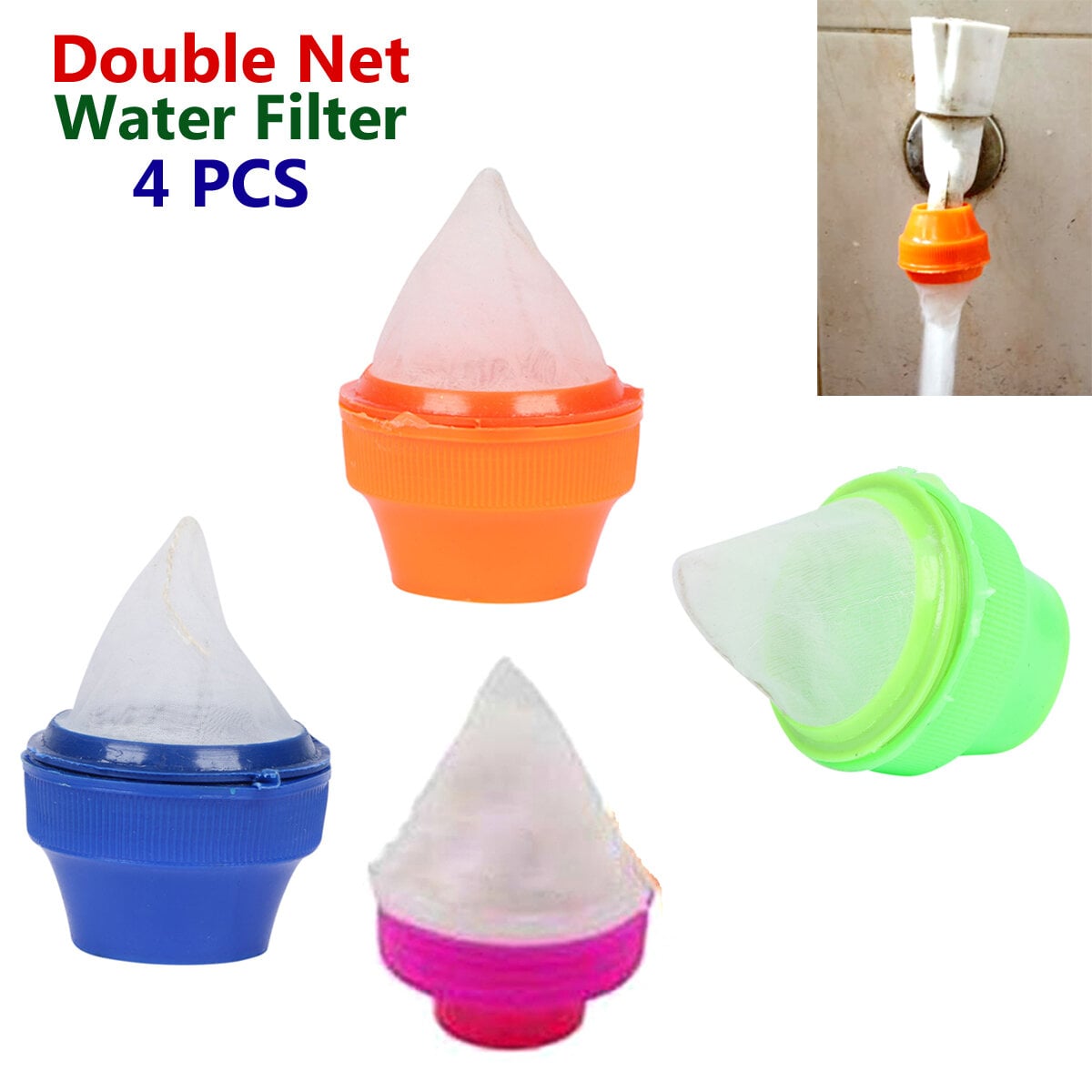 Picture of 4-Piece Water Purifier Shower Tap Filter for Kitchen and Bathroom-Multicolor