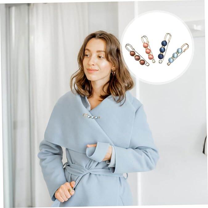 Picture of 6pcs/set Gorgeous Rhinestone Pearl Brooch Pin Dress Sweater Decoration Fashion Women's Waist Fixing and Adjusting Clip-Multicolor