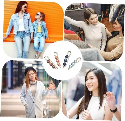 Picture of 6pcs/set Gorgeous Rhinestone Pearl Brooch Pin Dress Sweater Decoration Fashion Women's Waist Fixing and Adjusting Clip-Multicolor