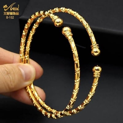 Picture of Gold Plated Bangles Churi Bracelets for Women and Girls - 2 Pcs Set-Adjustable-Gold 2pis