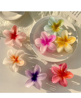 Picture of Flower Claw Clip for Women, Preppy Flower Hair Clip, Hawaiian Plumeria Hair Clip, Hawaii Hair Accessories for Thick Hair & Thin Hair, Gifts for Women Teen Girls
