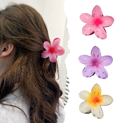 Picture of Flower Claw Clip for Women, Preppy Flower Hair Clip, Hawaiian Plumeria Hair Clip, Hawaii Hair Accessories for Thick Hair & Thin Hair, Gifts for Women Teen Girls