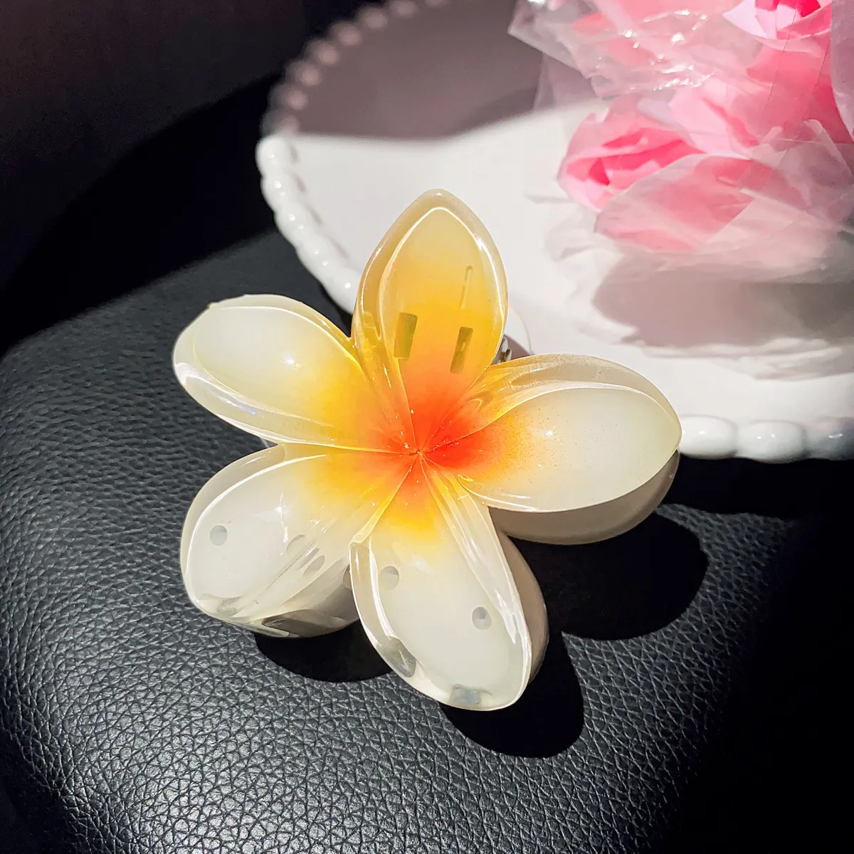 Picture of Flower Claw Clip for Women, Preppy Flower Hair Clip, Hawaiian Plumeria Hair Clip, Hawaii Hair Accessories for Thick Hair & Thin Hair, Gifts for Women Teen Girls