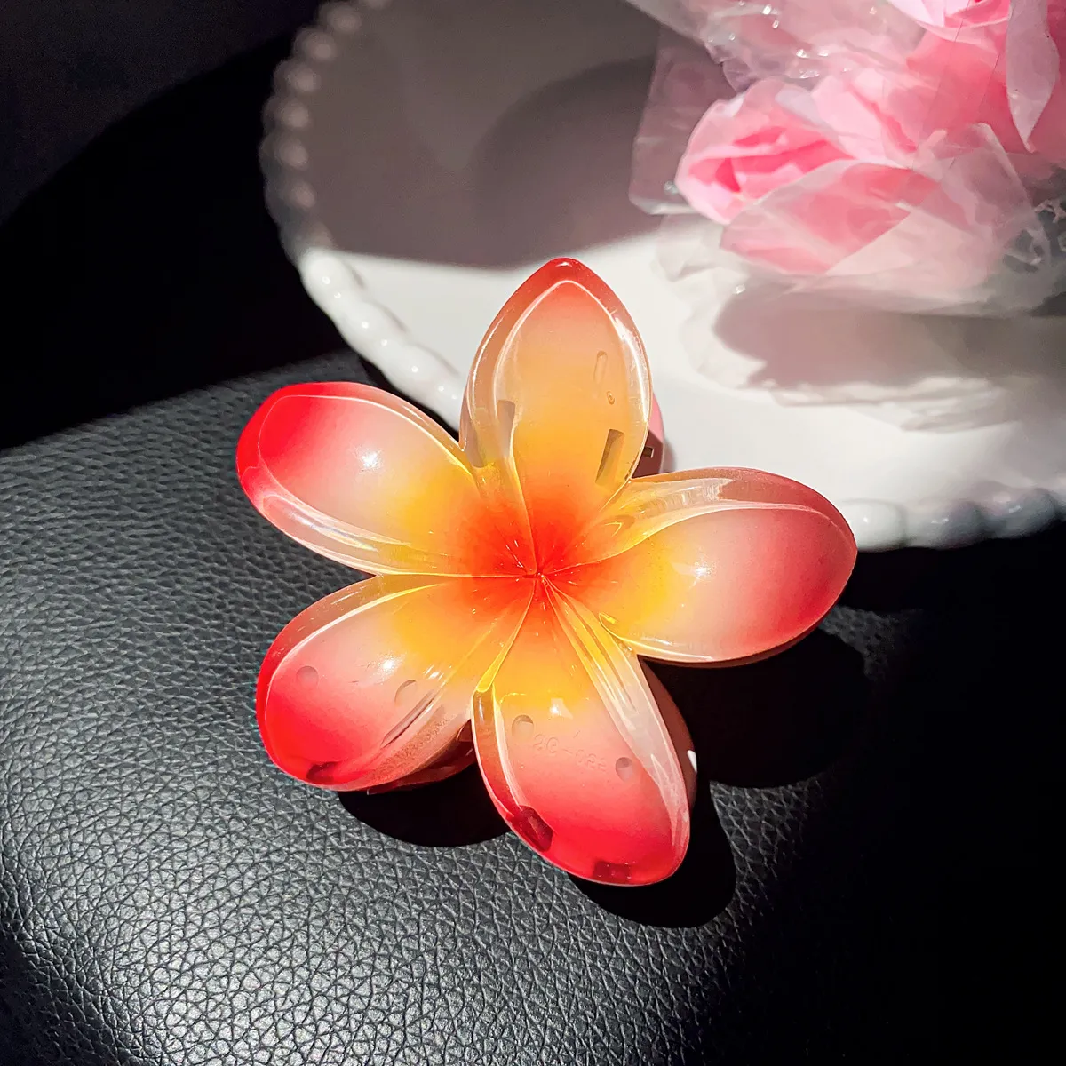 Picture of Flower Claw Clip for Women, Preppy Flower Hair Clip, Hawaiian Plumeria Hair Clip, Hawaii Hair Accessories for Thick Hair & Thin Hair, Gifts for Women Teen Girls