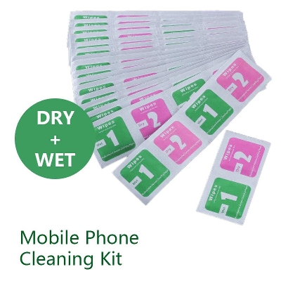 Picture of 200 pcs (100set)Mobile Glass or Screen Cleaner Wet & Dry Wipes