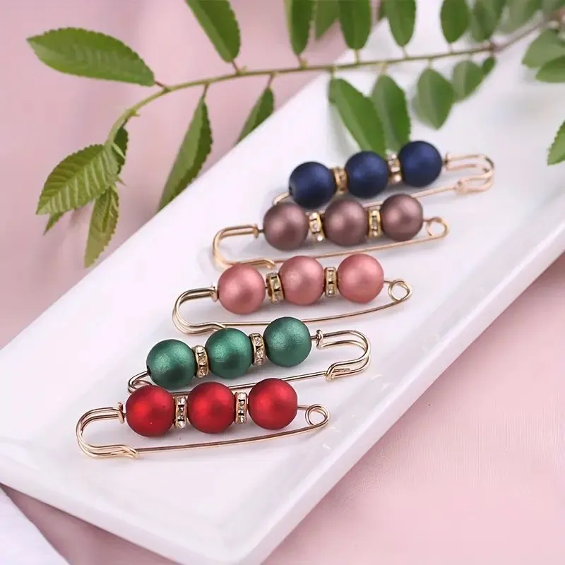 Picture of Hijab Pins Pearl Safety Women Scarf Brooch Pin - 6 pcs-Multicolor