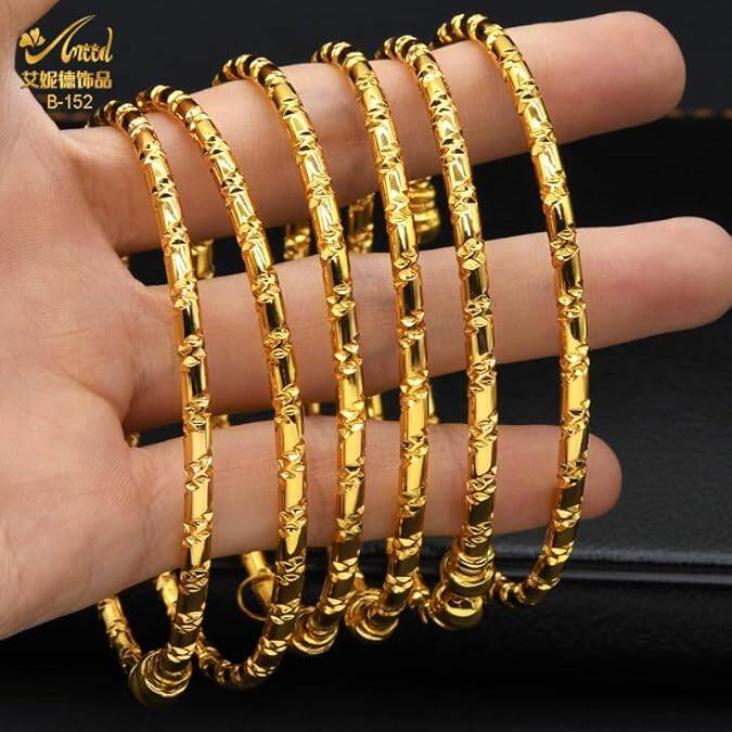 Picture of New Gold Plated Indian Bangles Churi Bracelets For Women-Adjustable-Gold Bracelets 1pair