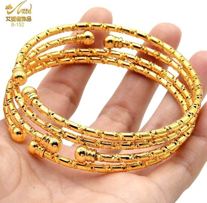 Picture of New Gold Plated Indian Bangles Churi Bracelets For Women-Adjustable-Gold Bracelets 1pair