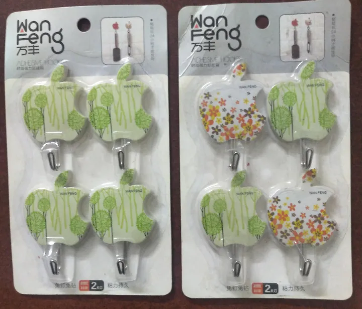 Picture of Apple Shape Wall Hooks Hanger With Adhesive Multicolor 4 PCS Set-random 4pcs