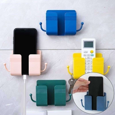 Picture of Mobile Phone Charging Hanging Holder Multifunction Wall Mounted Plug Bracket Remote Control Mounted Storage Box-Multicolor