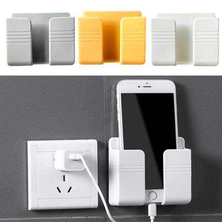 Picture of Mobile Phone Charging Hanging Holder Multifunction Wall Mounted Plug Bracket Remote Control Mounted Storage Box-Multicolor