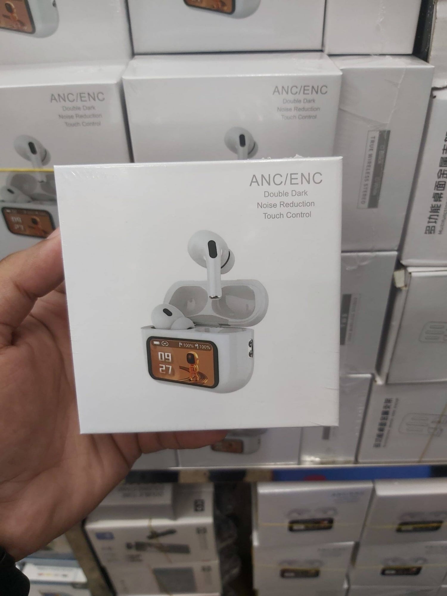Picture of App Version A9 Pro Touch Screen Display Airpods with ANC ENC TWS Earbuds iOS and Android App Supported Airpods Fere Fit App-White