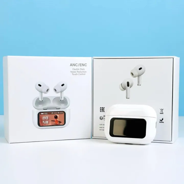 Picture of App Version A9 Pro Touch Screen Display Airpods with ANC ENC TWS Earbuds iOS and Android App Supported Airpods Fere Fit App-White